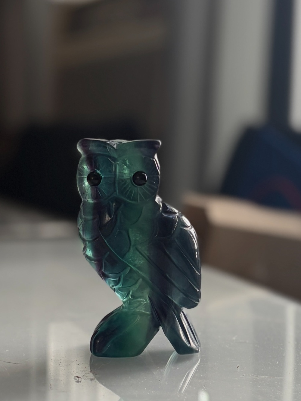 Fluorite CrystalOwl Figurine - Deep Teal Blue Collectible